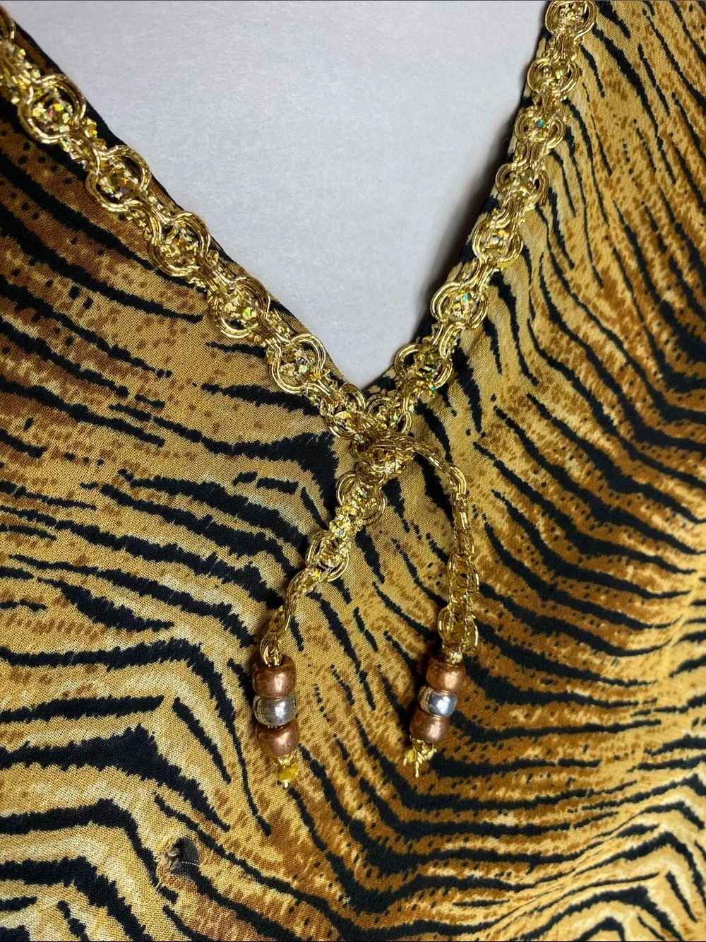 Vintage Emily D. Tiger Animal Print Georgette Maxi Dress Open Back Size Medium - Picture 4 of 6
